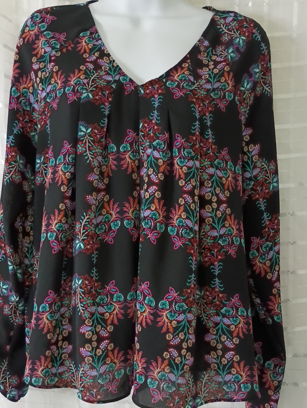 Anna Black Tunic with Teal, Pink and Rust Floral Embroidery